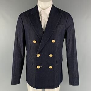 DSQUARED2 Size 38 Indigo Solid Cotton Linen Double Breasted Sport Coat